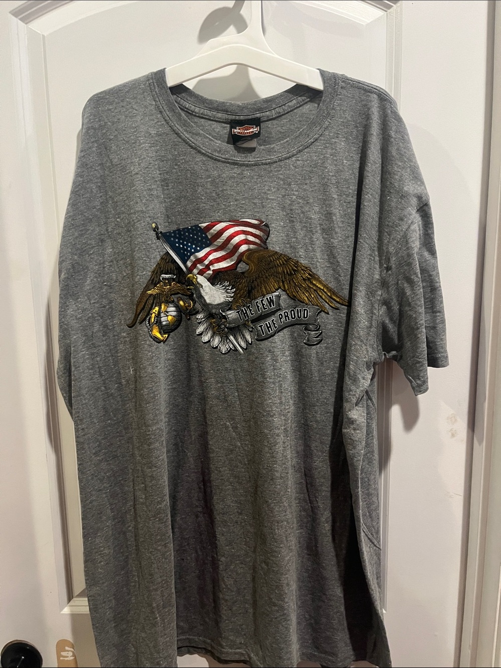 Harley-Davidson Gray Eagle & American Flag Short Sleeve T-Shirt US Marines
